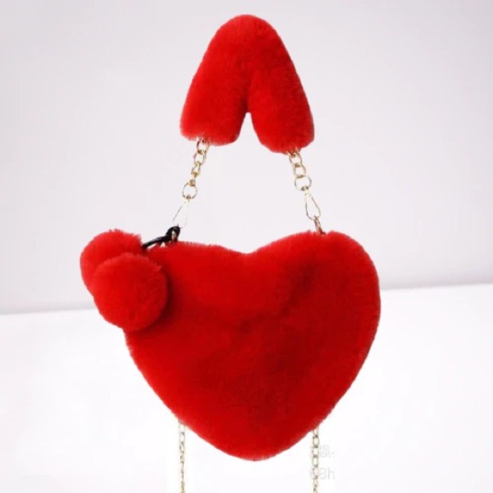 Red Faux Fur Heart Bag